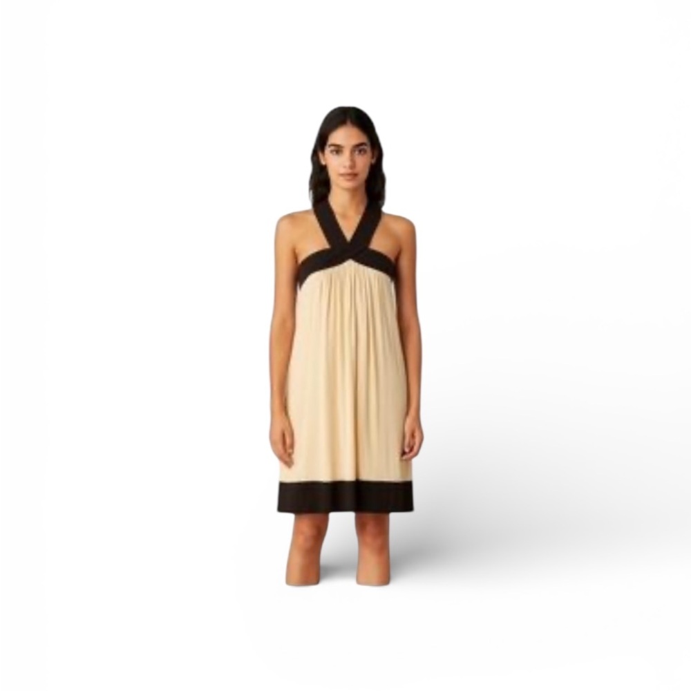 Vintage Diane von Furstenberg Lion Halter Dress,
cream, black, flowy, Size 2 - Picture 4 of 9